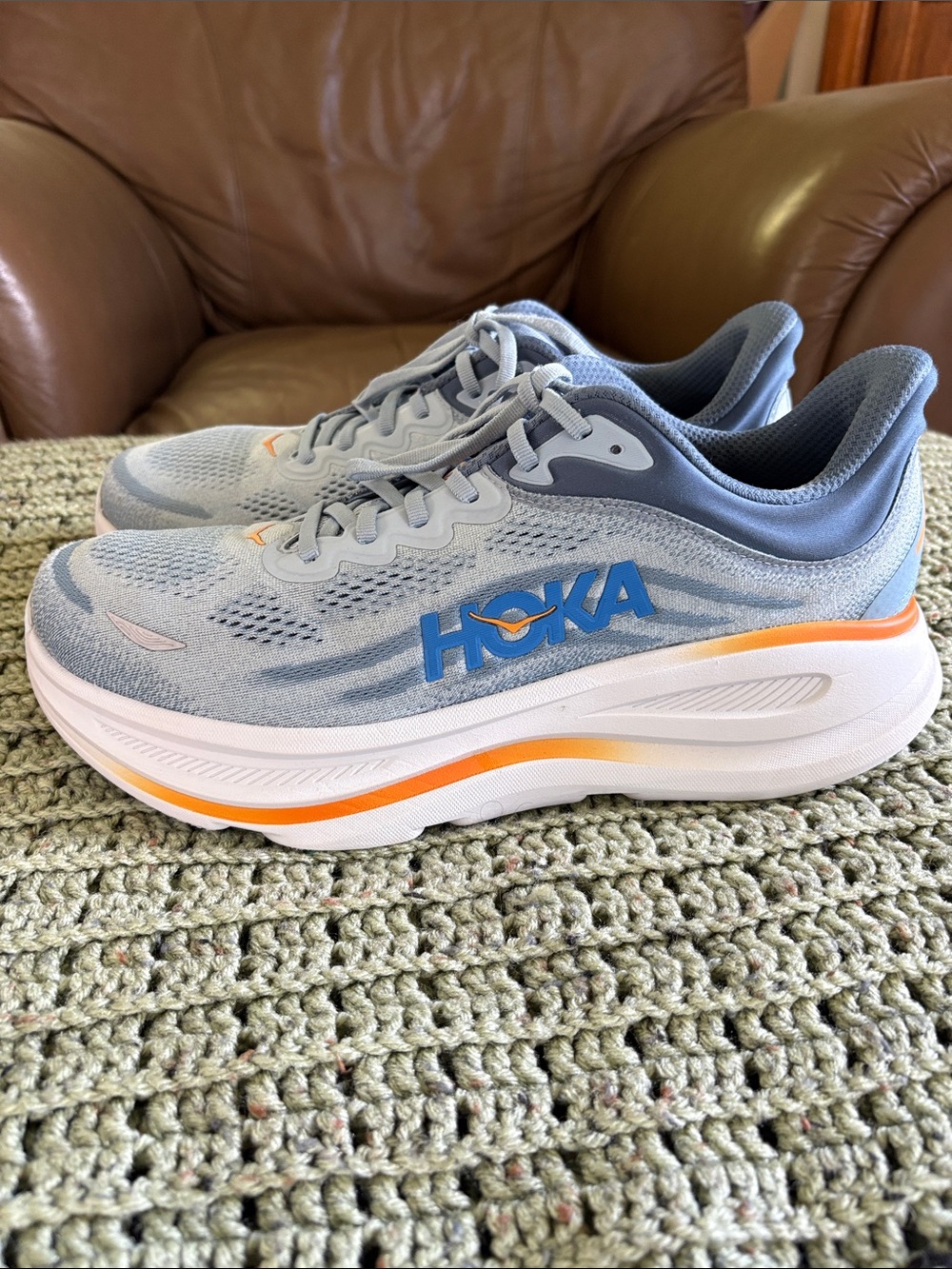 Hoka mens Light blue and Orange Performance Sneakers